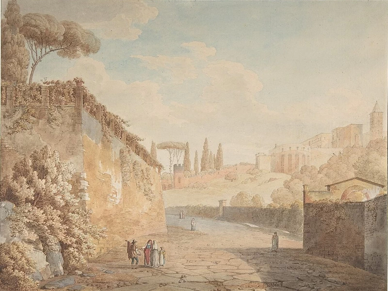 1757-Jean Thomas Thibault - Una strada sotto la Villa d'Este a Tivoli